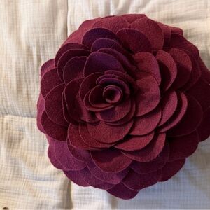burgundy Felt Flower Accent Pillow